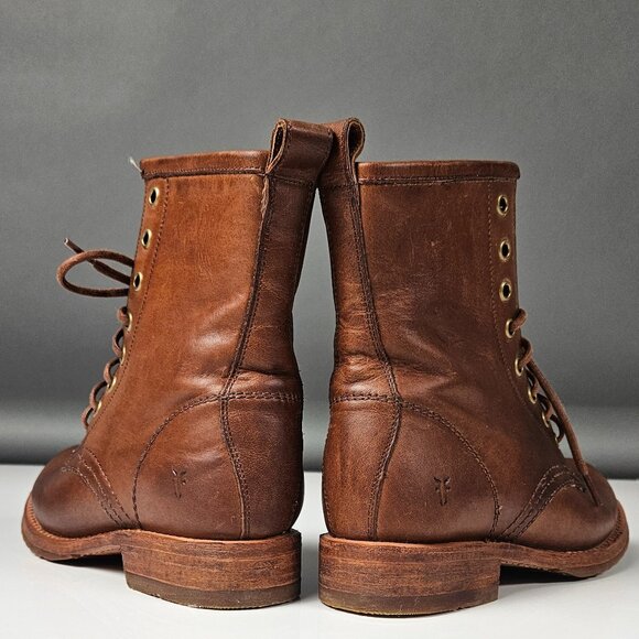 FRYE Veronica Combat Boot Cognac Brown Tan - Leather - Picture 12 of 16